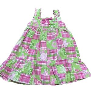 Savannah Girls Pink Green Seaside Patchwork Lined Dress Summer Sz 18 mos